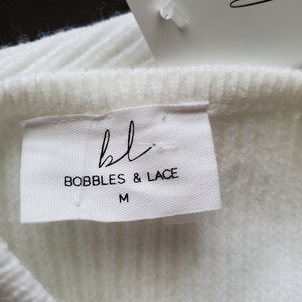 Copy Bobbles & Lace White Soft Crop Top Medium 104 Feminine Preppy